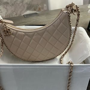 Small Hobo Bag, Lambskin and shiny light gold metal